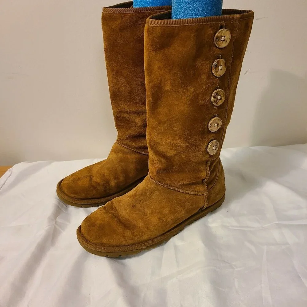 UGG Australia Women's 3387‎ Lo Pro Button Fold Over Chestnut Boots Size 6